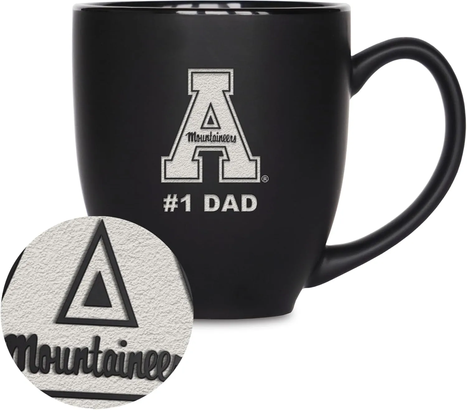 Rico Industries NCAA #1 Dad 15oz Laser Engraved Matte Black Ceramic Bistro Mug - for Hot or Cold Drinks