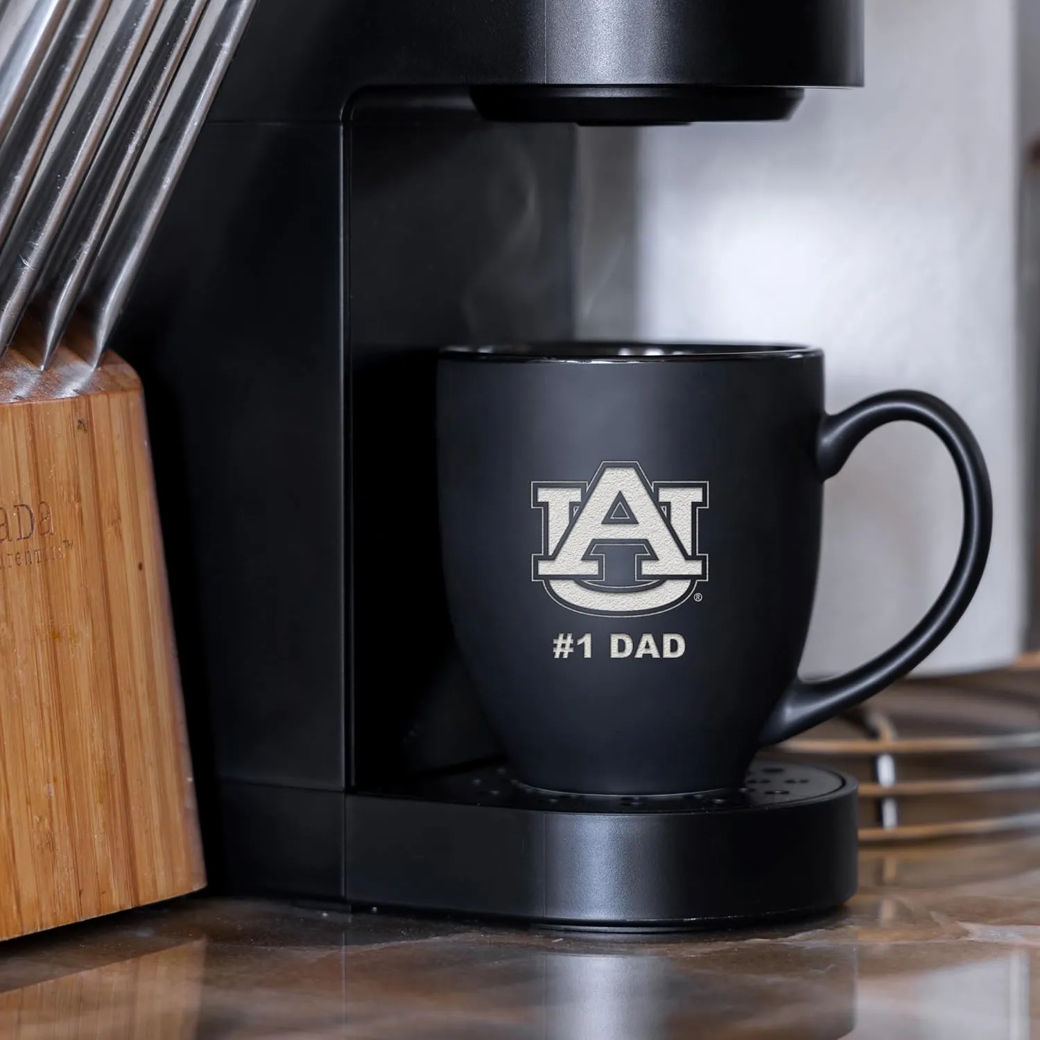 Rico Industries NCAA #1 Dad 15oz Laser Engraved Matte Black Ceramic Bistro Mug - for Hot or Cold Drinks