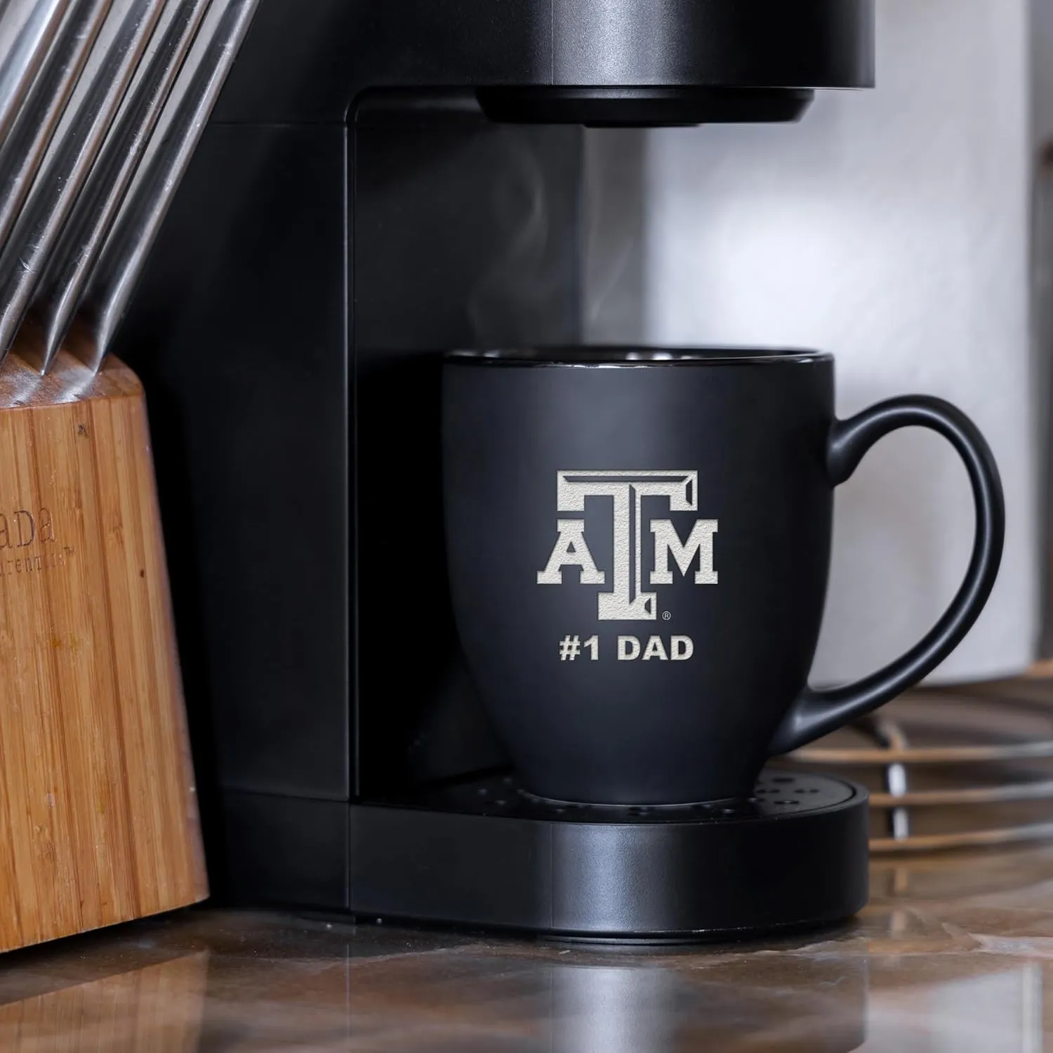 Rico Industries NCAA #1 Dad 15oz Laser Engraved Matte Black Ceramic Bistro Mug - for Hot or Cold Drinks