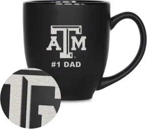 Rico Industries NCAA #1 Dad 15oz Laser Engraved Matte Black Ceramic Bistro Mug - for Hot or Cold Drinks