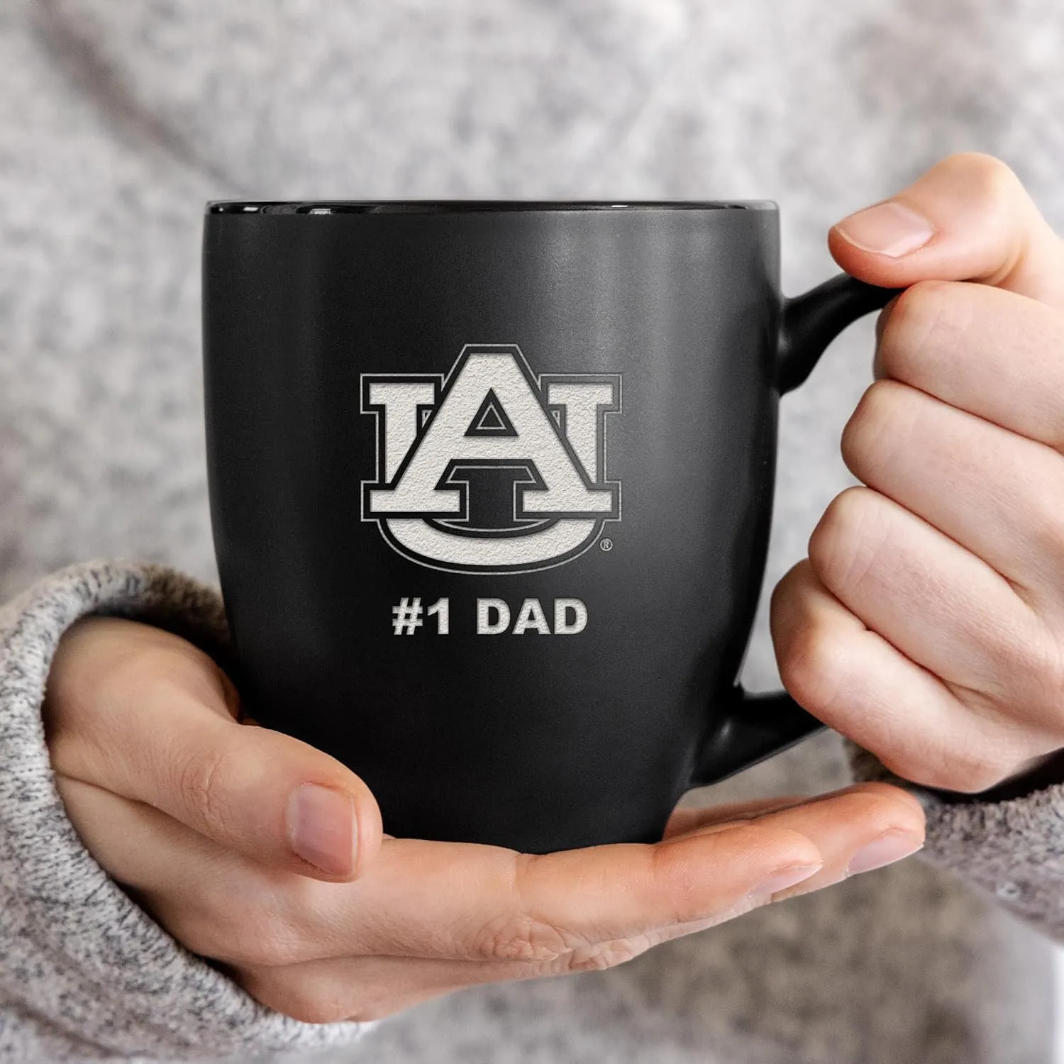 Rico Industries NCAA #1 Dad 15oz Laser Engraved Matte Black Ceramic Bistro Mug - for Hot or Cold Drinks