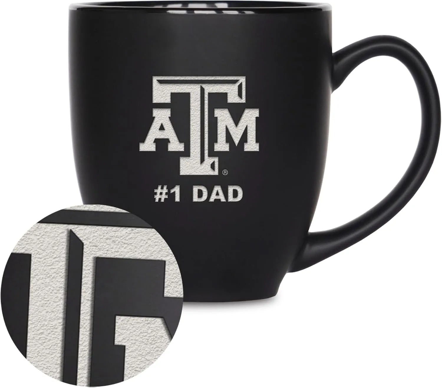 Rico Industries NCAA #1 Dad 15oz Laser Engraved Matte Black Ceramic Bistro Mug - for Hot or Cold Drinks