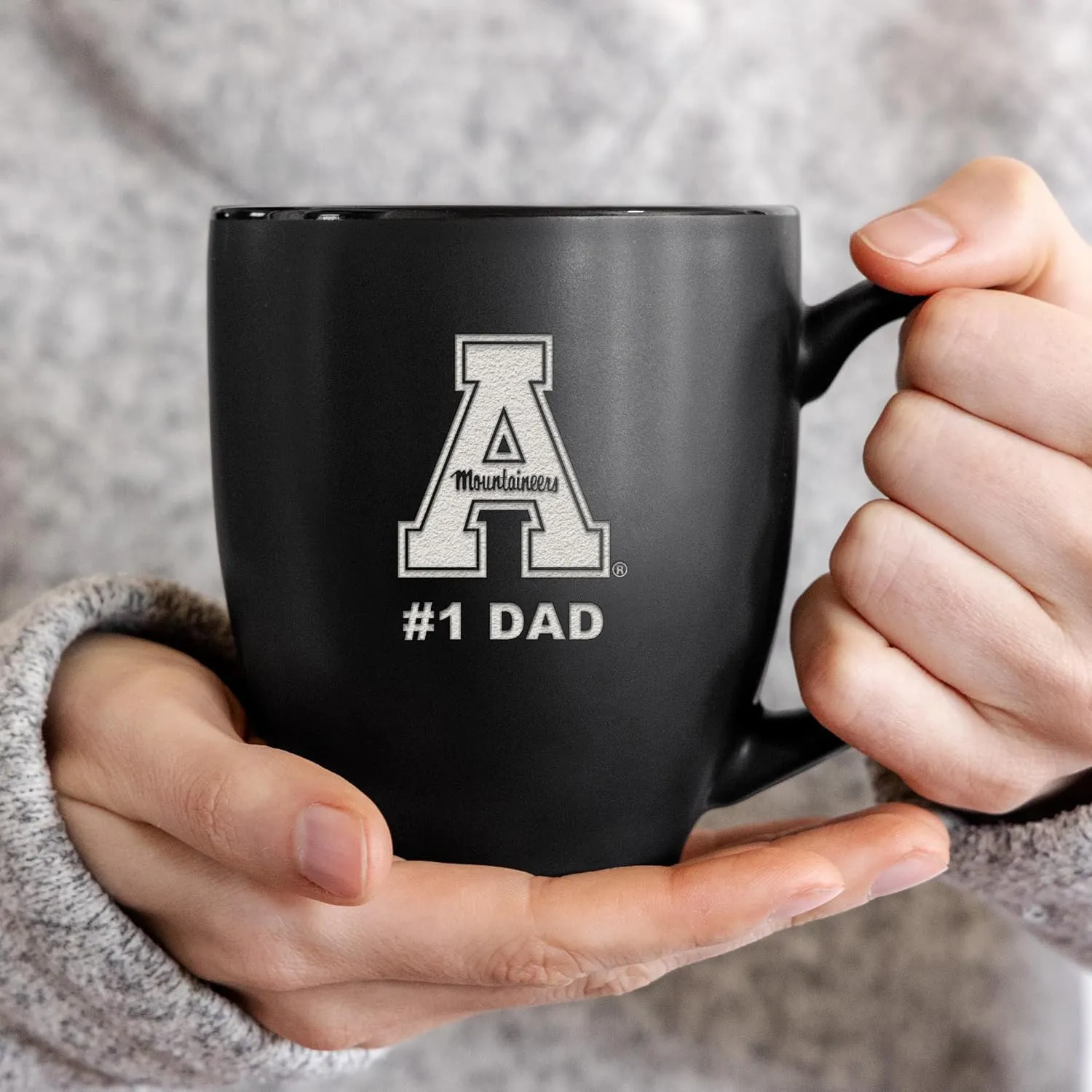 Rico Industries NCAA #1 Dad 15oz Laser Engraved Matte Black Ceramic Bistro Mug - for Hot or Cold Drinks