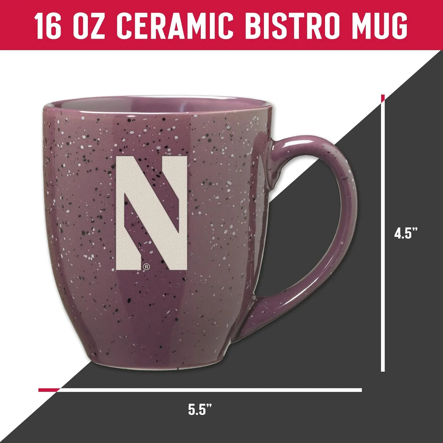 Rico Industries NCAA 16 oz Team Color Laser Engraved Speckled Ceramic Coffee Mug