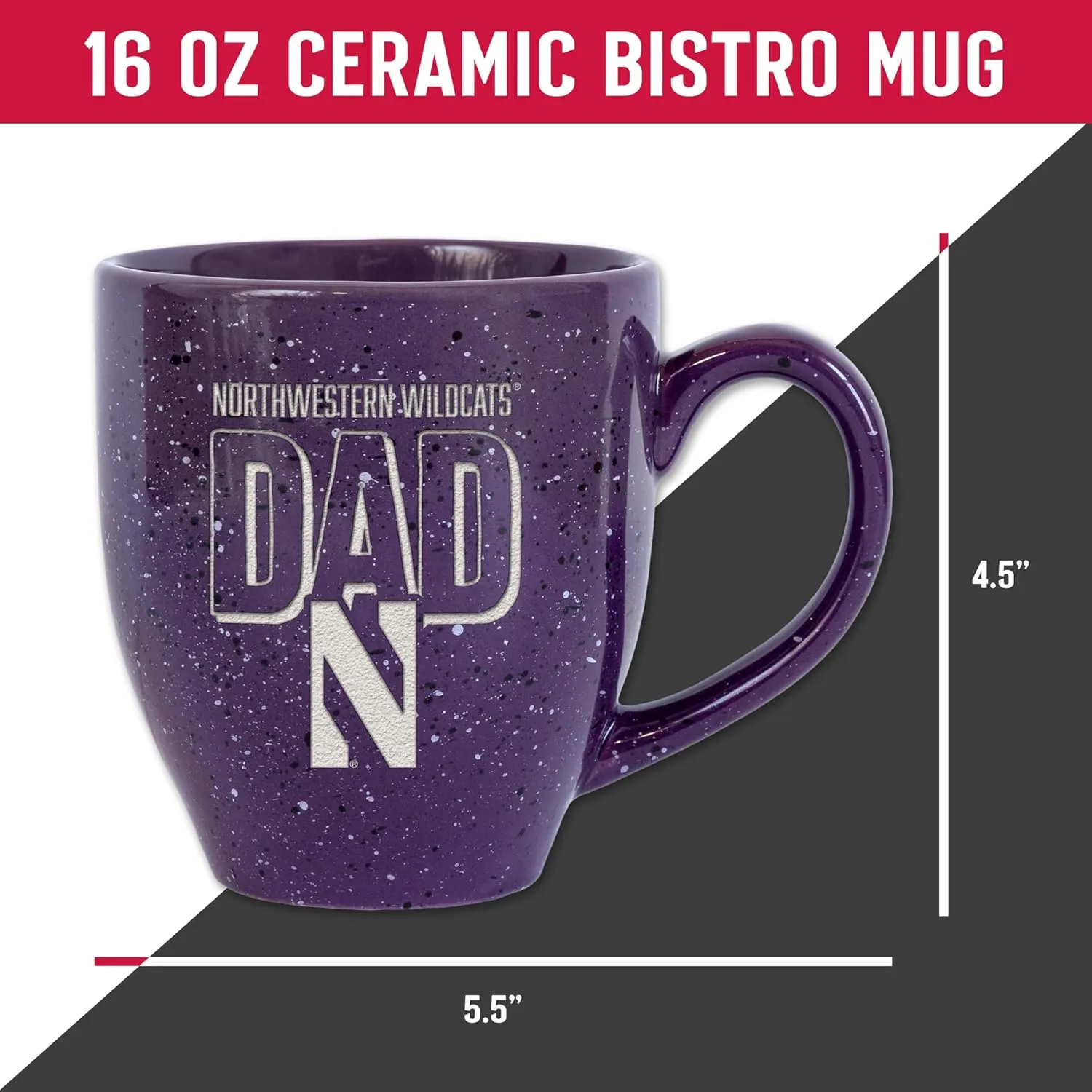 Rico Industries NCAA Dad Alternate 16 oz Team Color Laser Engraved Speckled Ceramic Coffee Mug