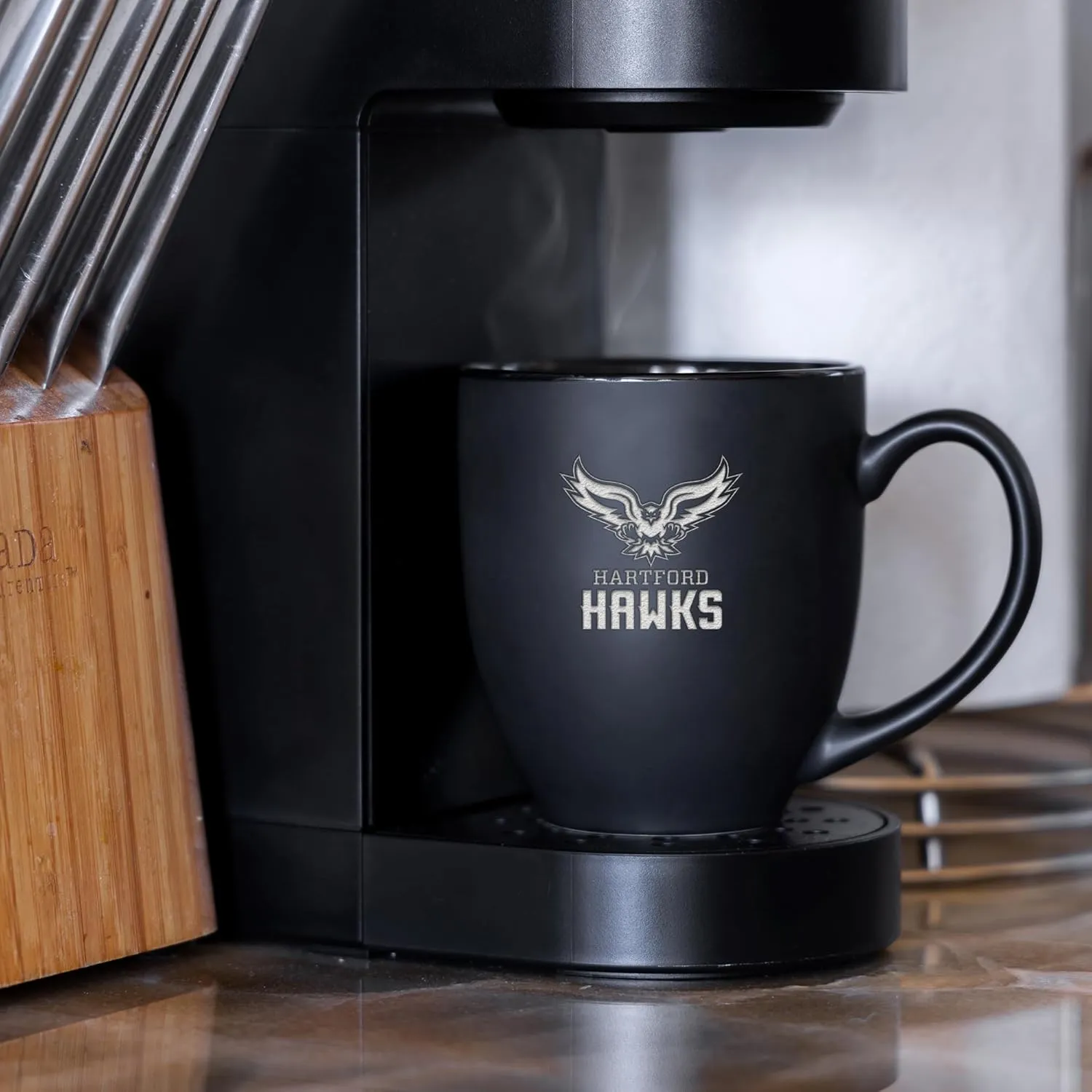 Rico Industries NCAA (H/I/J/K & L) Standard 15oz Laser Engraved Matte Black Ceramic Bistro Mug - For Hot or Cold Drinks