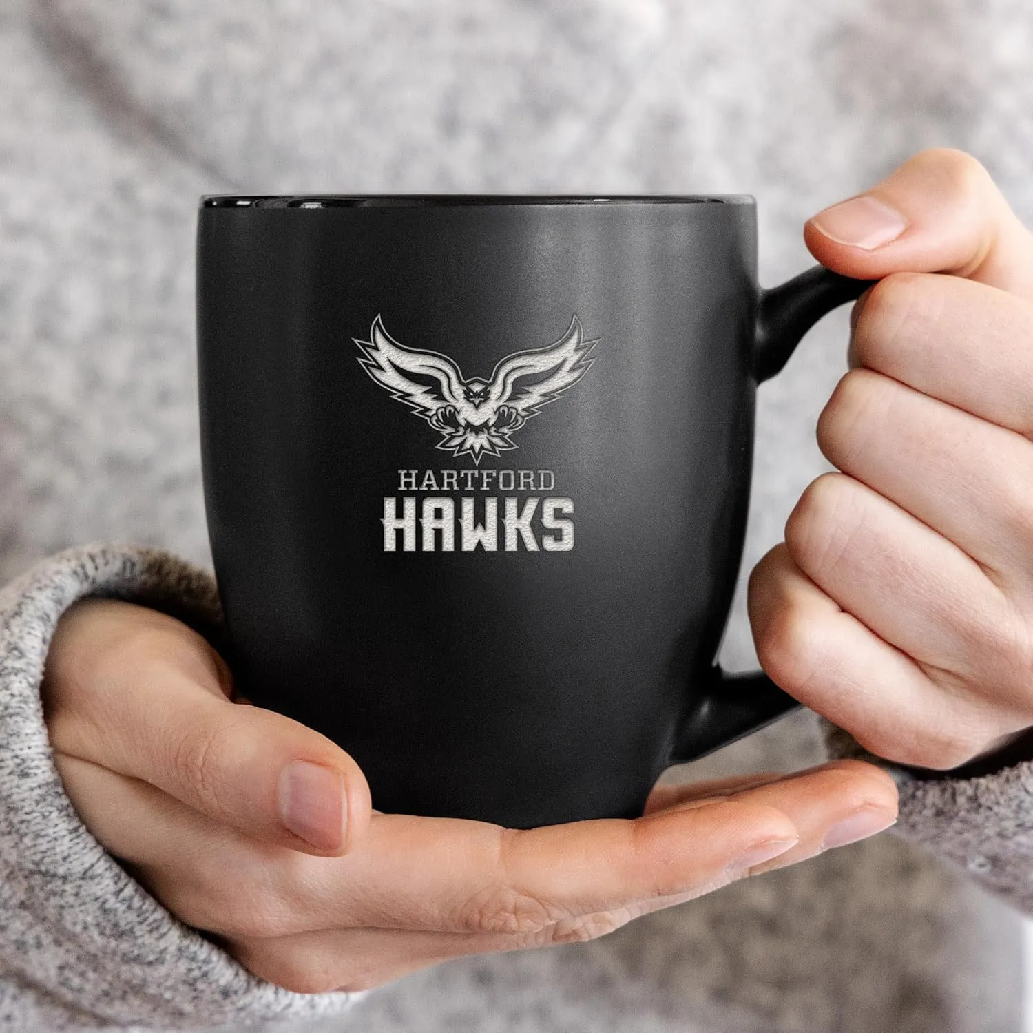 Rico Industries NCAA (H/I/J/K & L) Standard 15oz Laser Engraved Matte Black Ceramic Bistro Mug - For Hot or Cold Drinks