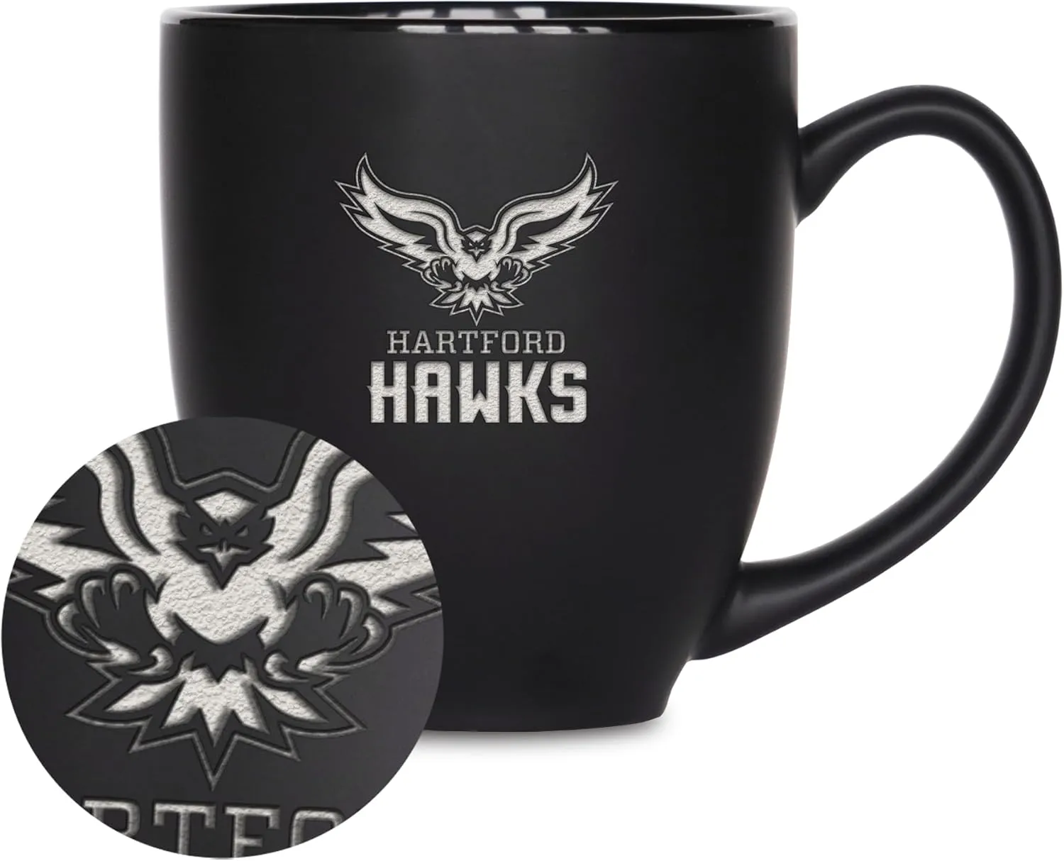 Rico Industries NCAA (H/I/J/K & L) Standard 15oz Laser Engraved Matte Black Ceramic Bistro Mug - For Hot or Cold Drinks