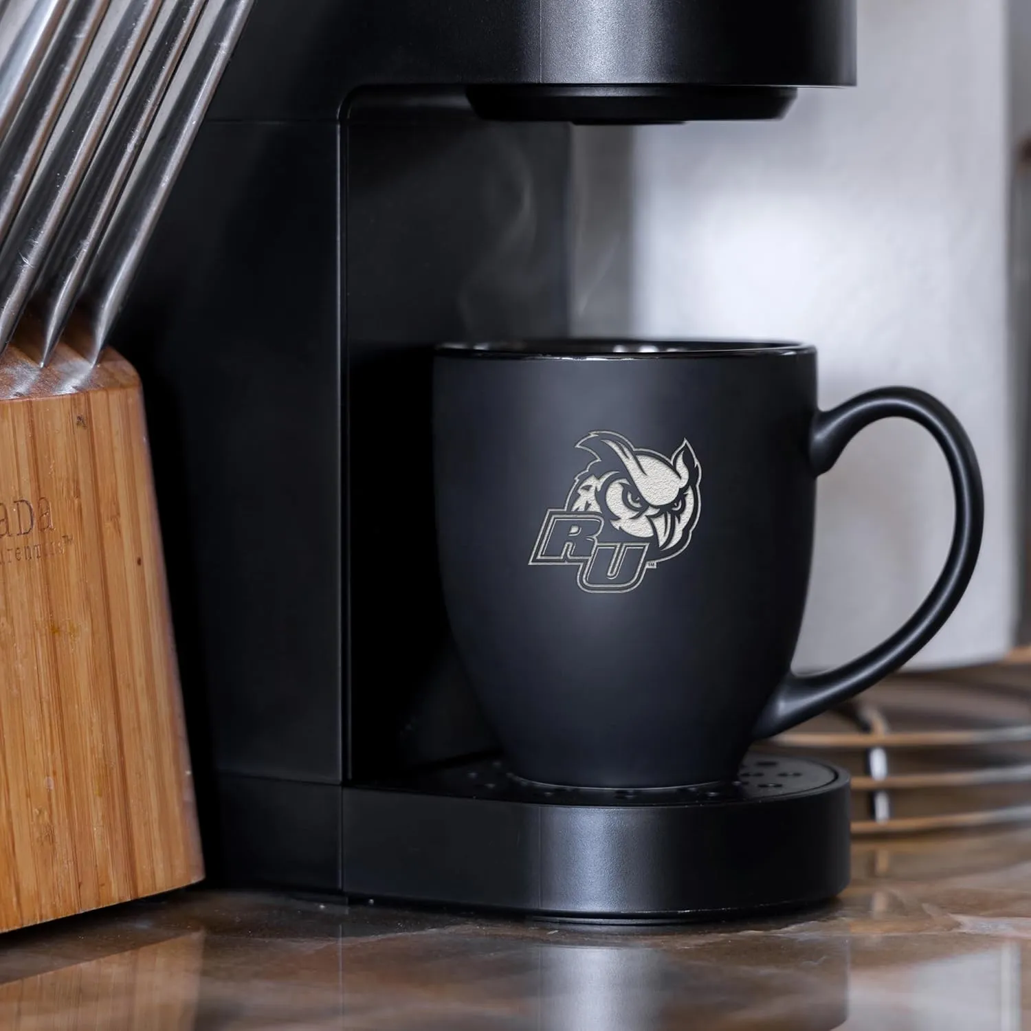 Rico Industries NCAA (P, Q & R Schools) Standard 15oz Laser Engraved Matte Black Ceramic Bistro Mug - For Hot or Cold Drinks