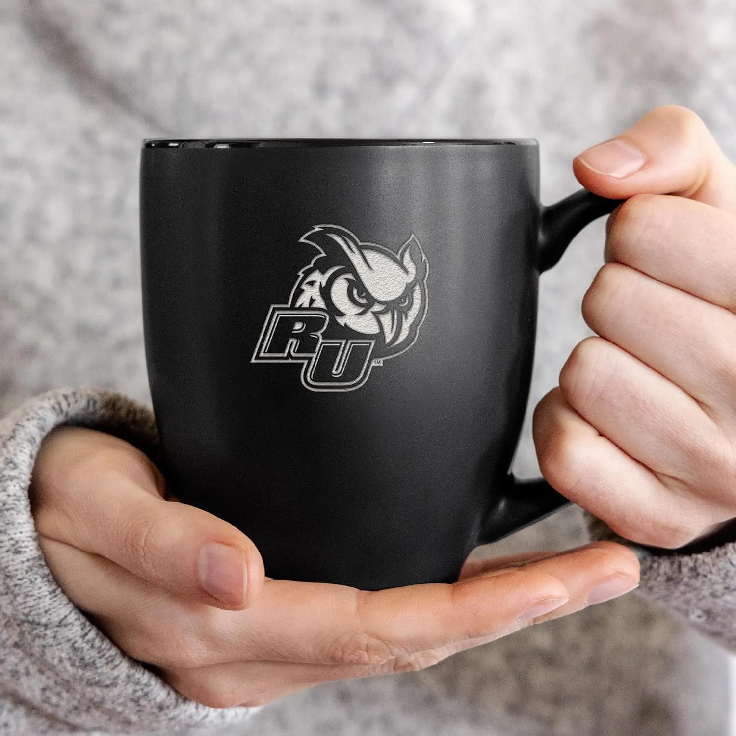 Rico Industries NCAA (P, Q & R Schools) Standard 15oz Laser Engraved Matte Black Ceramic Bistro Mug - For Hot or Cold Drinks