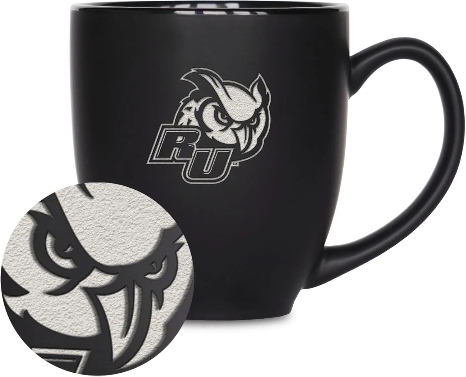 Rico Industries NCAA (P, Q & R Schools) Standard 15oz Laser Engraved Matte Black Ceramic Bistro Mug - For Hot or Cold Drinks