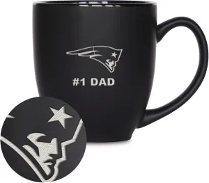 Rico Industries NFL Football #1 Dad 15oz Laser Engraved Matte Black Ceramic Bistro Mug - for Hot or Cold Drinks