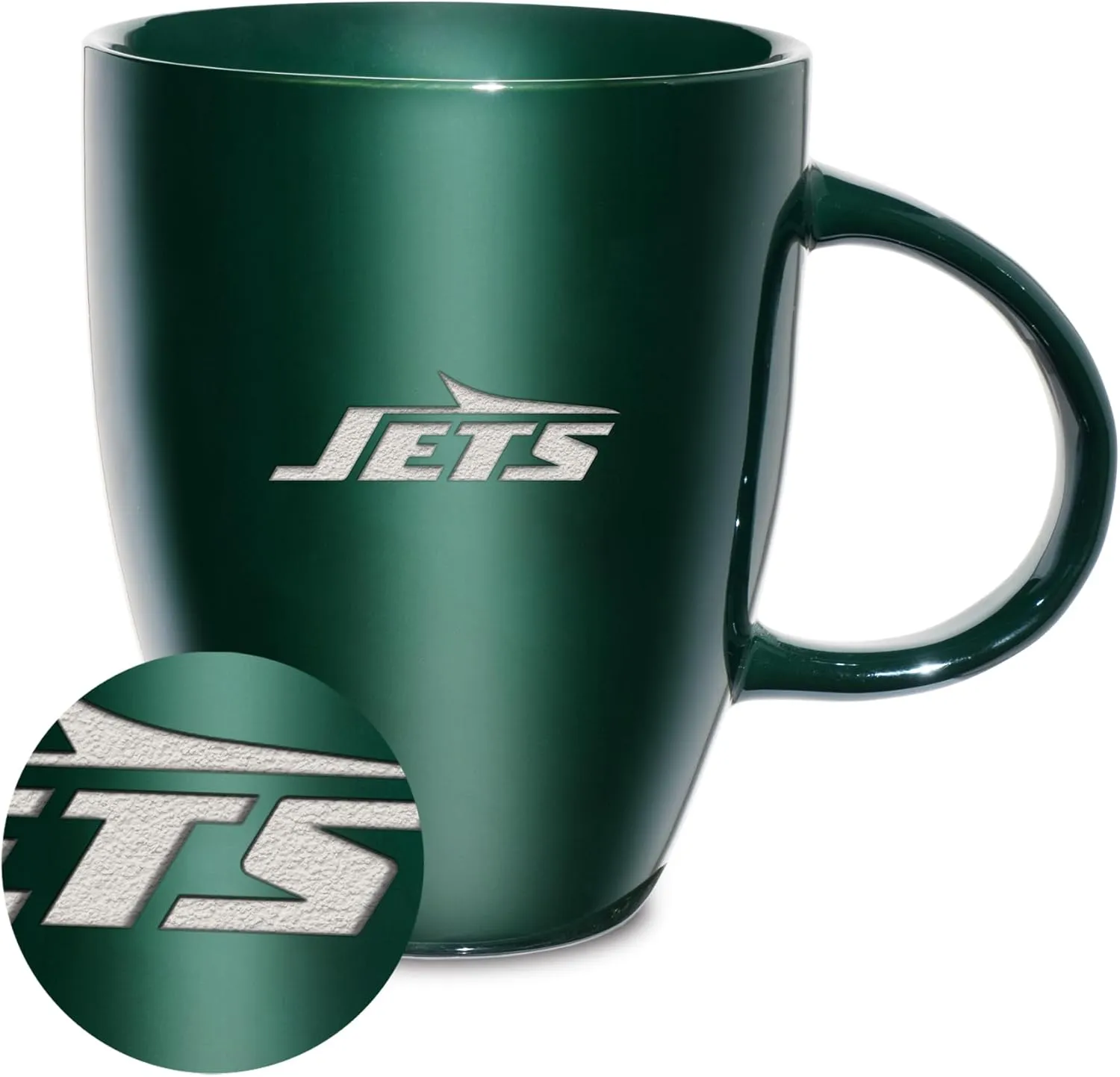 Rico Industries NFL Football New York Jets Sunburst Green 18oz Laser Engraved Ceramic Lustre Mug
