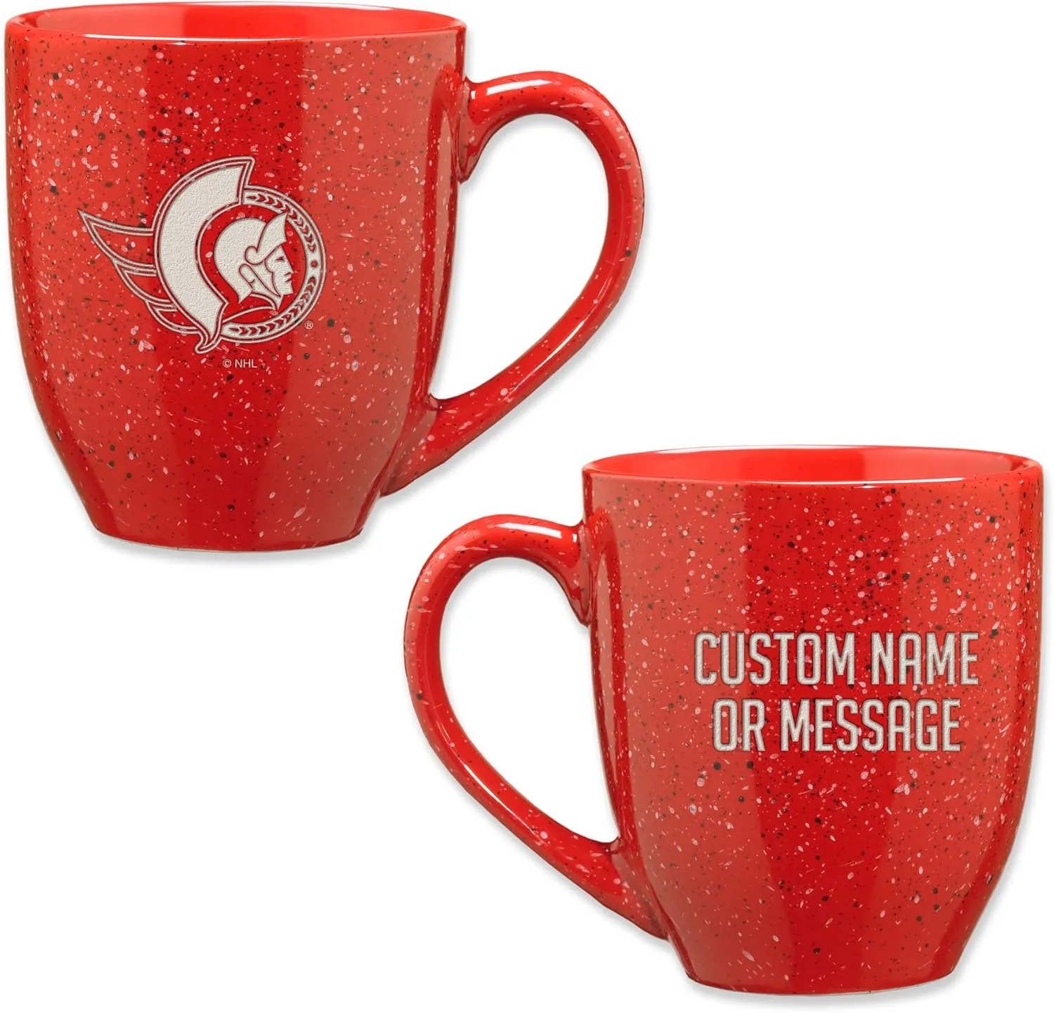 Rico Industries NHL Hockey Ottawa Senators Red Personalized 16 oz Team Color Laser Engraved Speckled Ceramic Coffee Mug