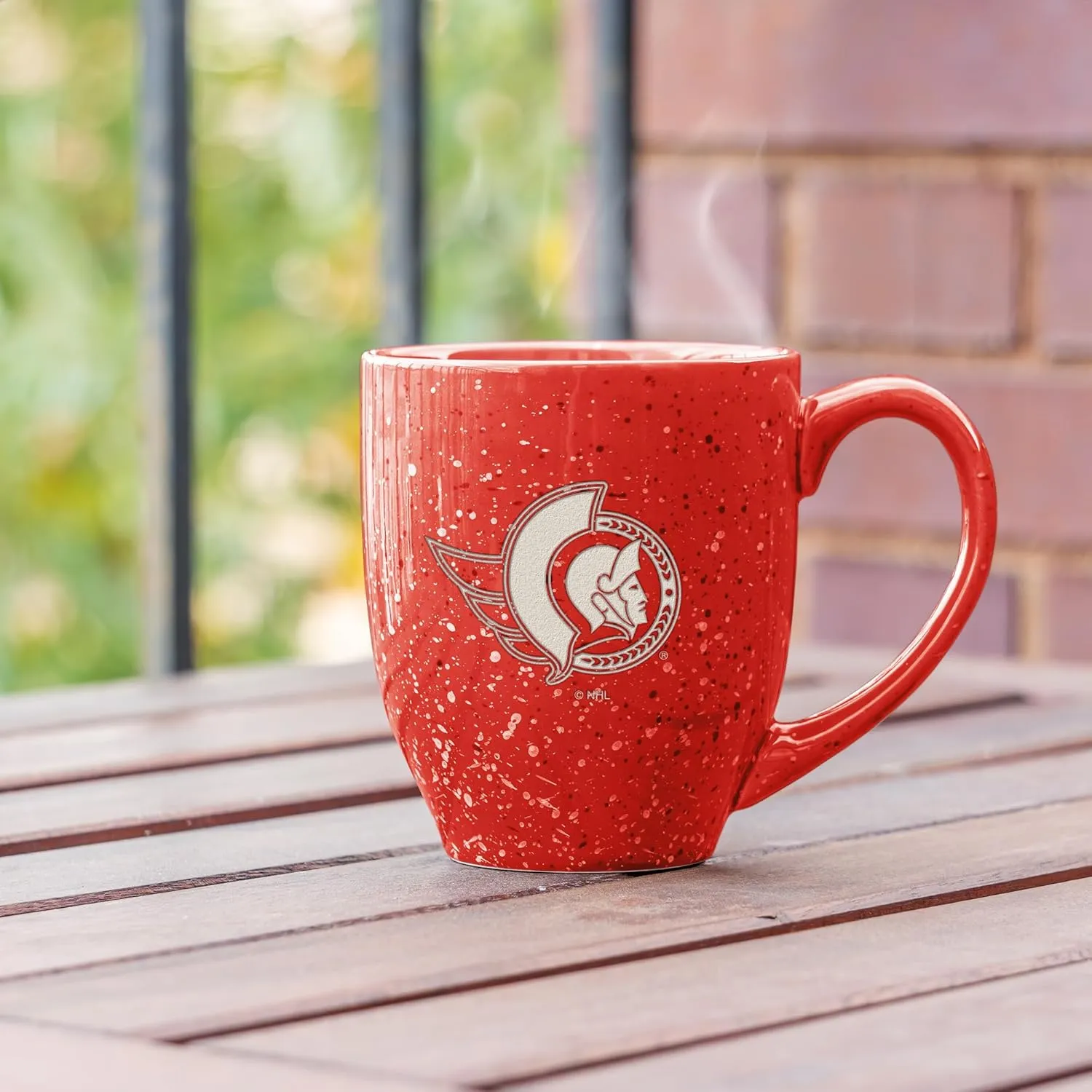 Rico Industries NHL Hockey Ottawa Senators Red Personalized 16 oz Team Color Laser Engraved Speckled Ceramic Coffee Mug