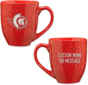 Rico Industries NHL Hockey Ottawa Senators Red Personalized 16 oz Team Color Laser Engraved Speckled Ceramic Coffee Mug