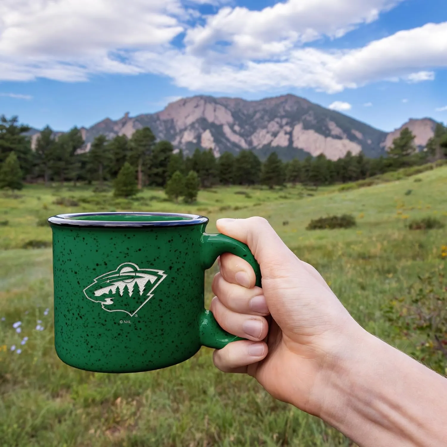 Rico Industries NHL Hockey Speckle 12oz Laser Engraved Campfire Mug