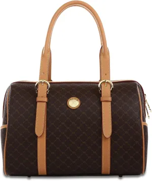 Rioni the Michigan Carrier St20272 Classic Signature Brown Canvas Leather Satchel Shoulder Bag