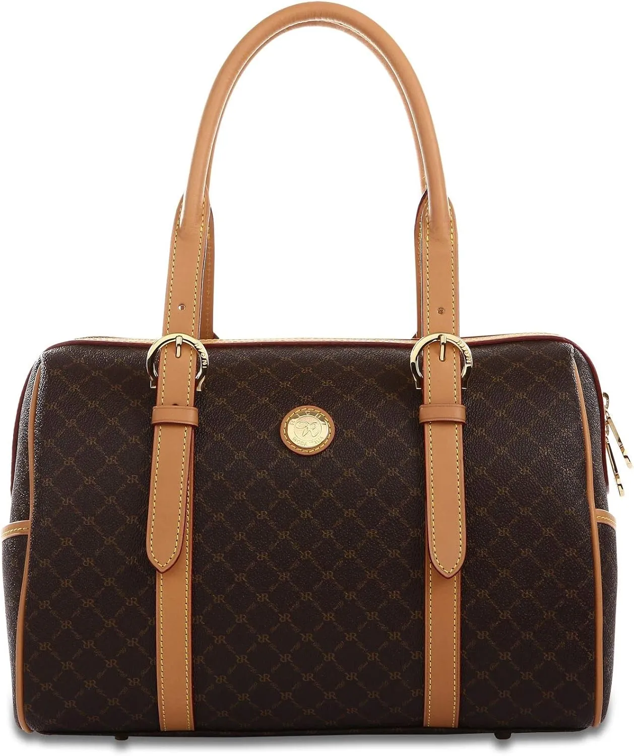 Rioni the Michigan Carrier St20272 Classic Signature Brown Canvas Leather Satchel Shoulder Bag