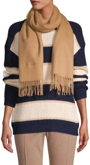 ROBERTO CAVALLI Wool & Cashmere Blend Fringe Scarf Beige