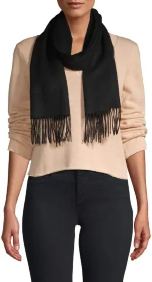 ROBERTO CAVALLI Wool & Cashmere Blend Fringe Scarf Black
