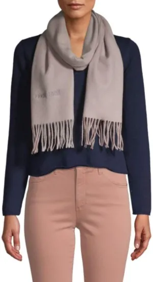 ROBERTO CAVALLI Wool & Cashmere Blend Fringe Scarf Opal Grey