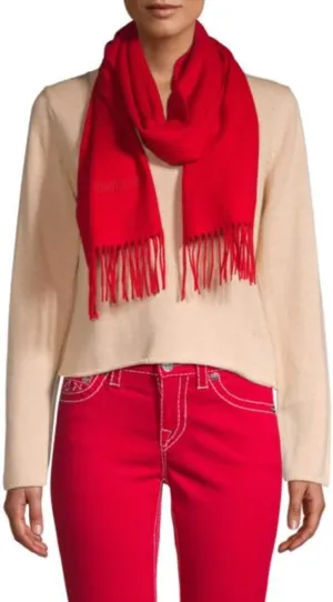 ROBERTO CAVALLI Wool & Cashmere Blend Fringe Scarf Tomato