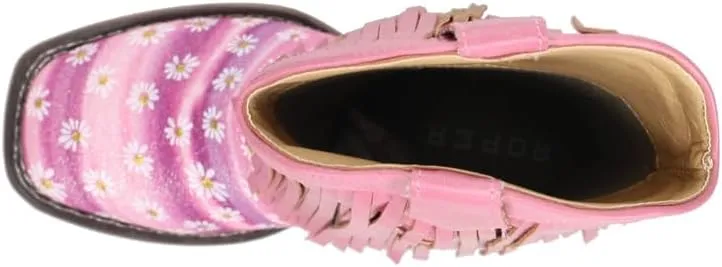 ROPER Kids Girls Double Fringe Glitter Metallic Square Toe Casual Boots Mid Calf - Pink