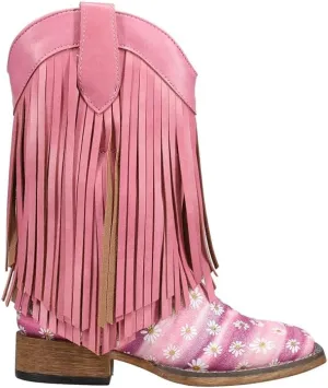 ROPER Kids Girls Double Fringe Glitter Metallic Square Toe Casual Boots Mid Calf - Pink