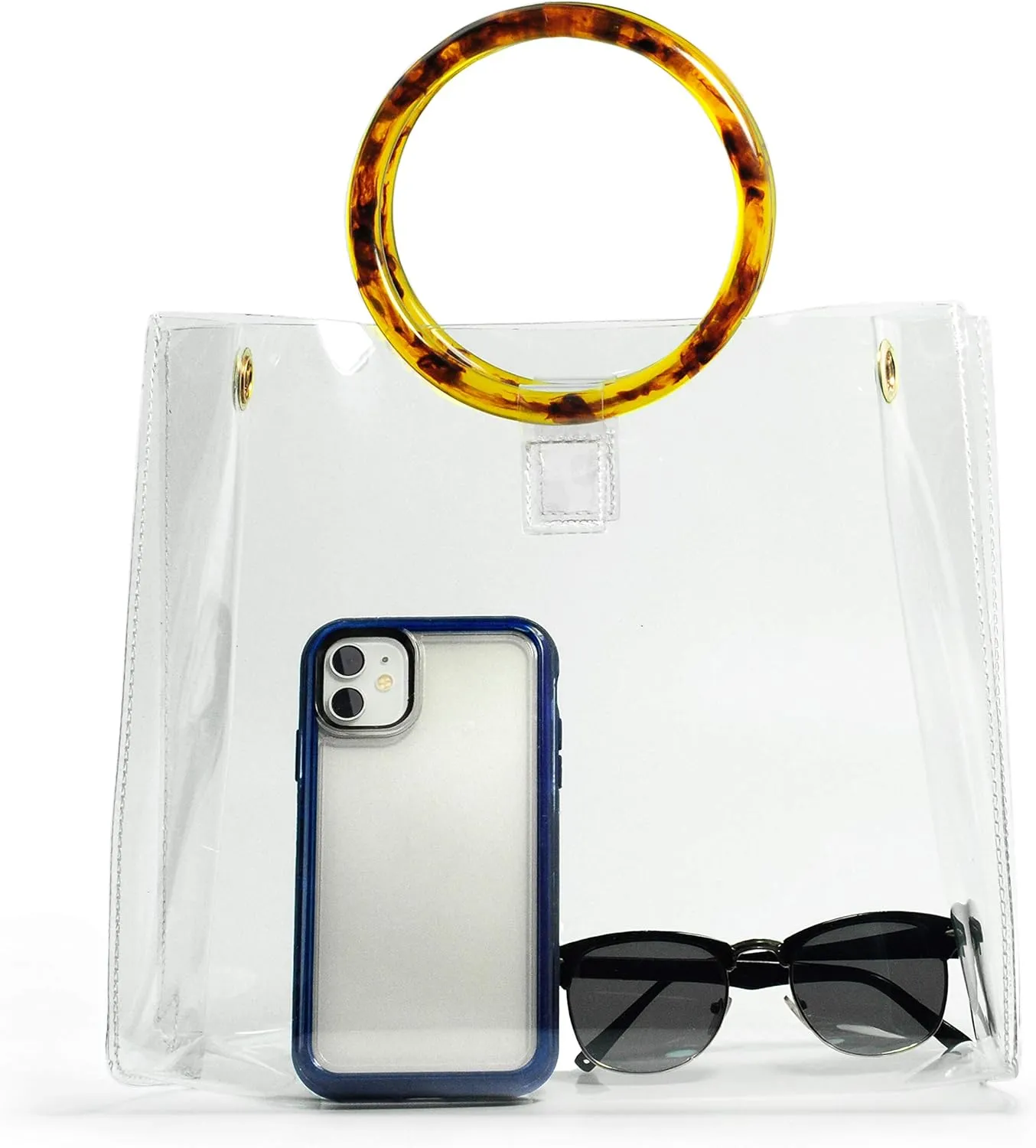 Round Handle Clear Handbag Women PVC Tote tortoiseshell Top Handle Bag