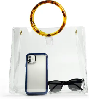 Round Handle Clear Handbag Women PVC Tote tortoiseshell Top Handle Bag