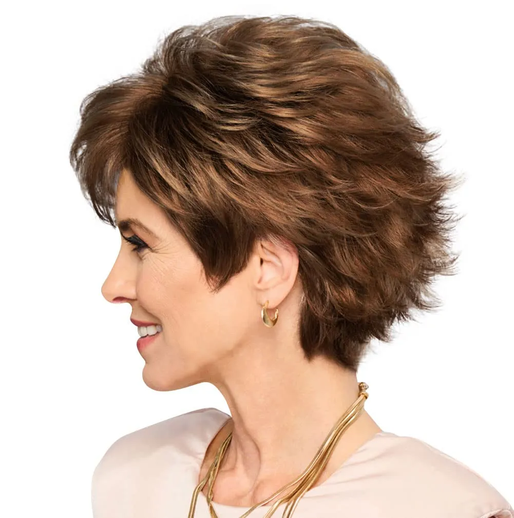 Royal Tease Layered Short Shag Wig by Hairuwear, 2023 Spring Luxury Collection, Average Cap, GL11-25 Honey Pecan