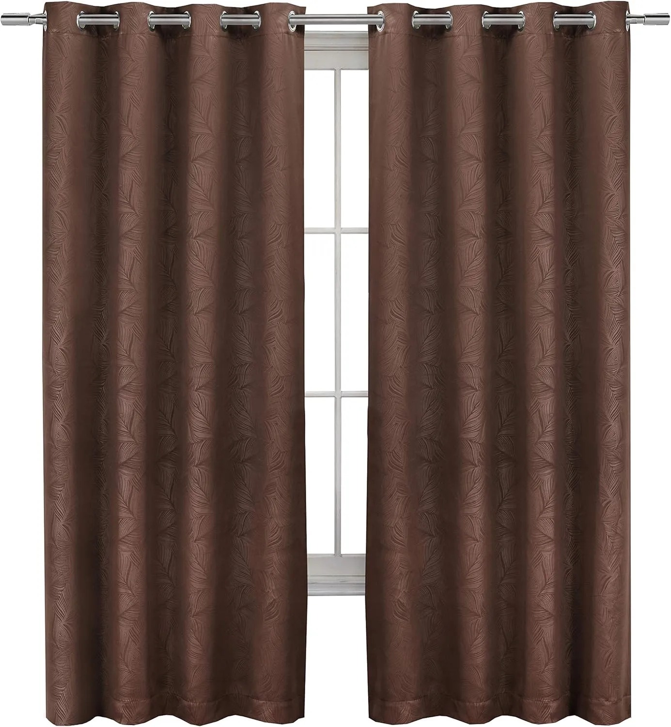 Royal Tradition Prairie 52-Inch Wide x 96-Inch Long, Blackout Weave Embossed Single Grommet Top Curtain, Chocolate