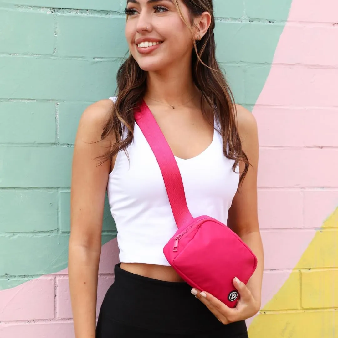 Rubina Anywhere Belt Bag | Cross Body Bag for Women | Adjustable Fanny Pack| Unisex Hip Waist Pack for Hiking, Workout, Running, Traveling Essentials, Music Festival | Beach Must Haves | Malibu Pink
