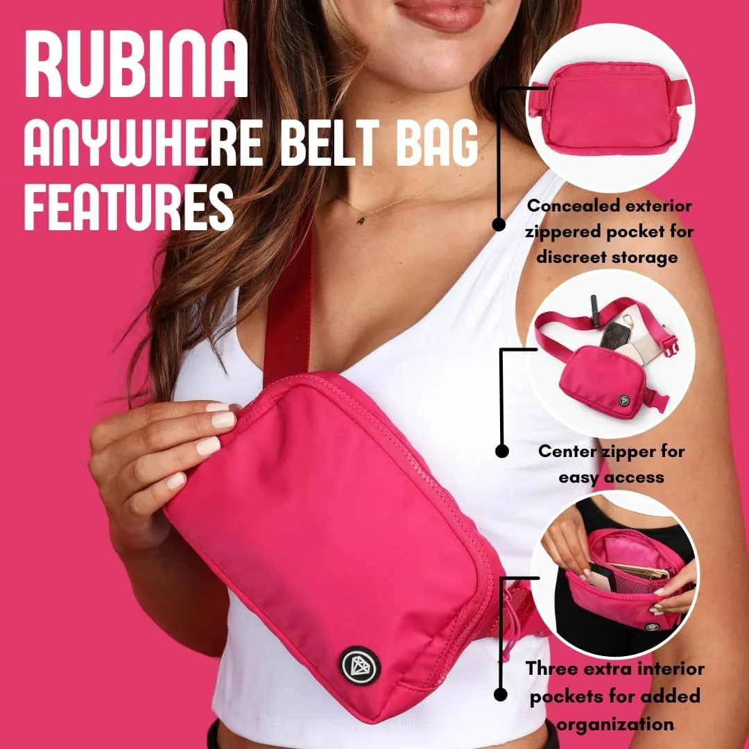 Rubina Anywhere Belt Bag | Cross Body Bag for Women | Adjustable Fanny Pack| Unisex Hip Waist Pack for Hiking, Workout, Running, Traveling Essentials, Music Festival | Beach Must Haves | Malibu Pink