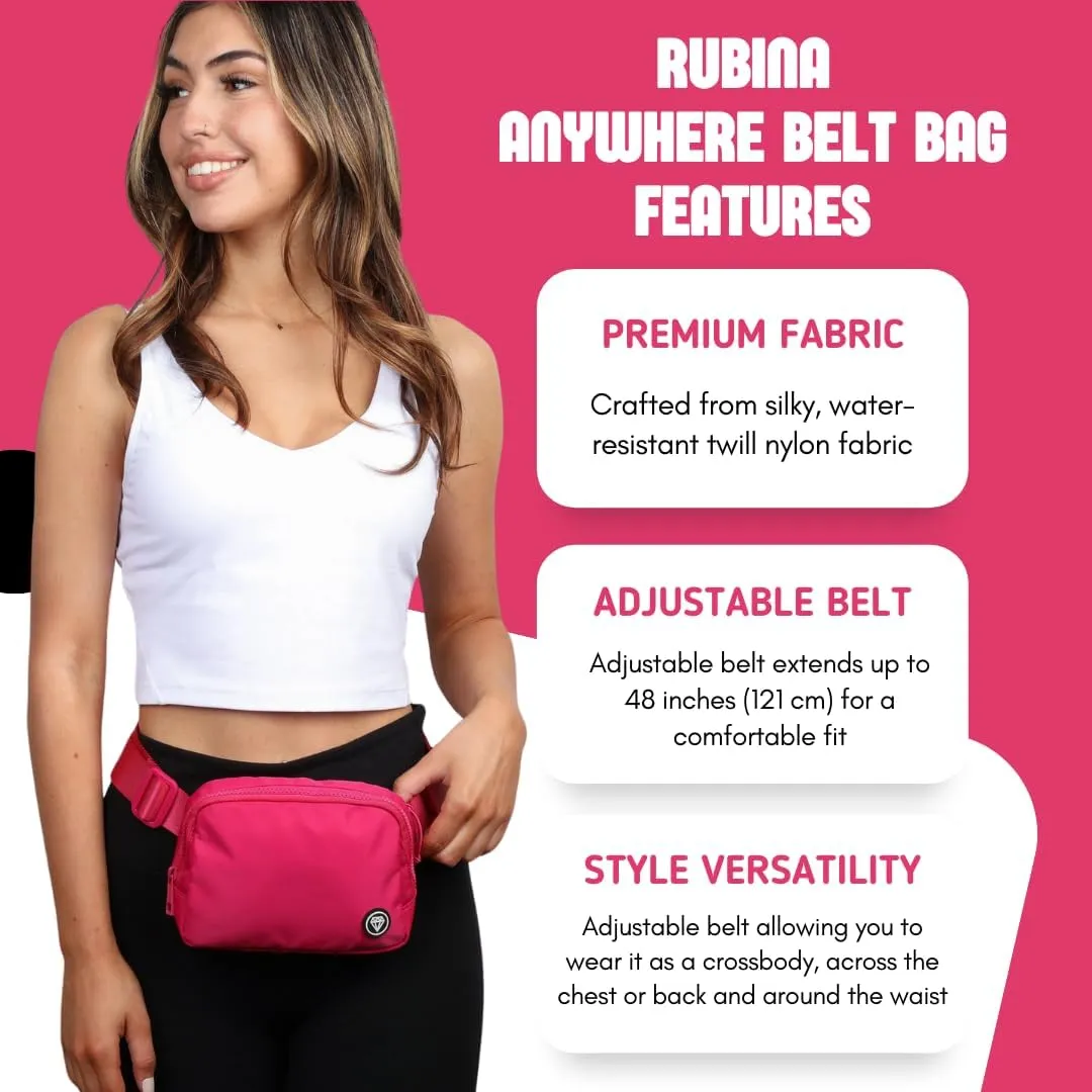 Rubina Anywhere Belt Bag | Cross Body Bag for Women | Adjustable Fanny Pack| Unisex Hip Waist Pack for Hiking, Workout, Running, Traveling Essentials, Music Festival | Beach Must Haves | Malibu Pink