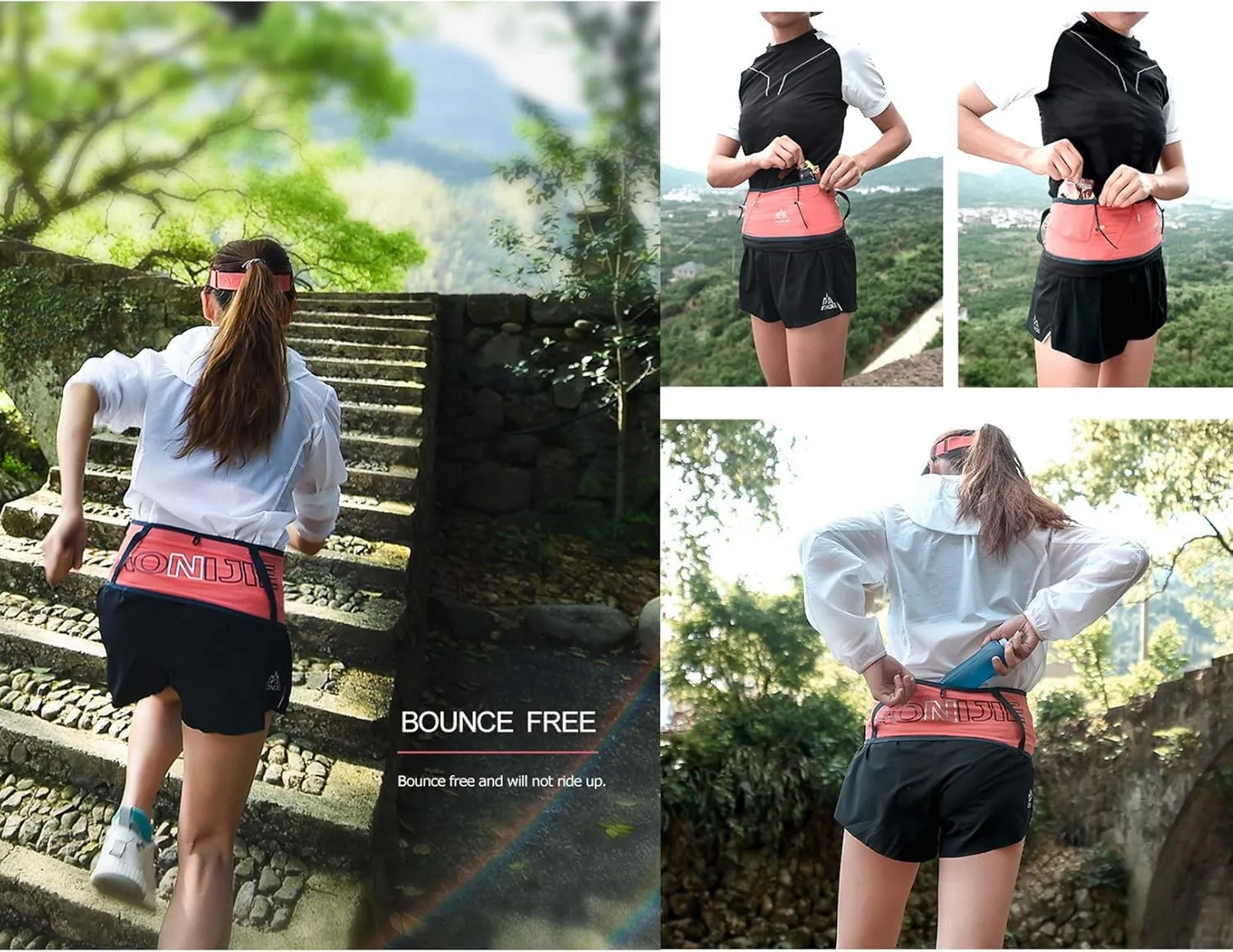 Running Pouch Belt Waist Pack Fanny Bag with 250ml Soft Water Bottle, Bounce Free Fashion Workout Jogging Travelling Money Pocket Belt for Women (Blue, L/XL)