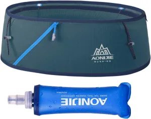 Running Pouch Belt Waist Pack Fanny Bag with 250ml Soft Water Bottle, Bounce Free Fashion Workout Jogging Travelling Money Pocket Belt for Women (Blue, L/XL)