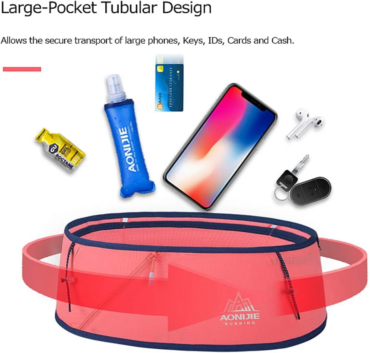 Running Pouch Belt Waist Pack Fanny Bag with 250ml Soft Water Bottle, Bounce Free Fashion Workout Jogging Travelling Money Pocket Belt for Women (Blue, L/XL)