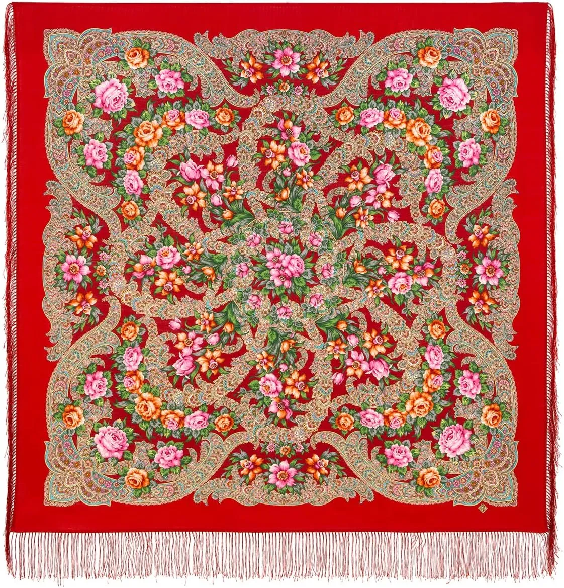 Russian Shawl 100% Wool 125x125 cm Wrap 49x49" Pashmina Scarf Silk Tassels Fringe 1980-5