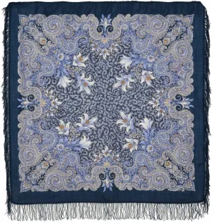 Russian Shawl 100% Wool 125x125 cm Wrap 49x49" Pashmina Scarf Woolen Tassels Fringe 23-14
