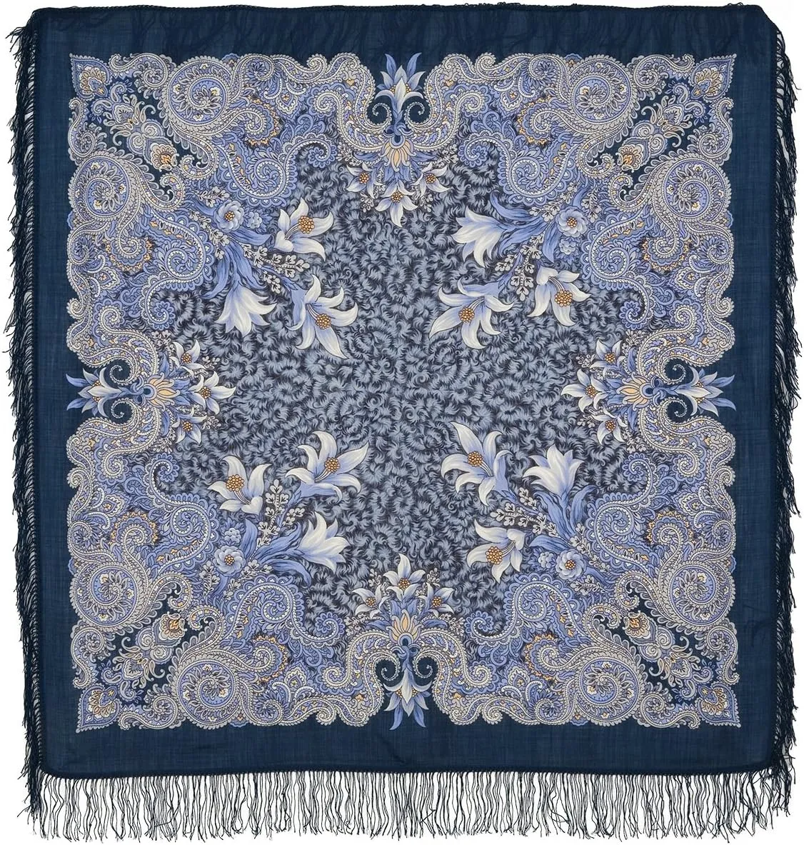 Russian Shawl 100% Wool 125x125 cm Wrap 49x49" Pashmina Scarf Woolen Tassels Fringe 23-14