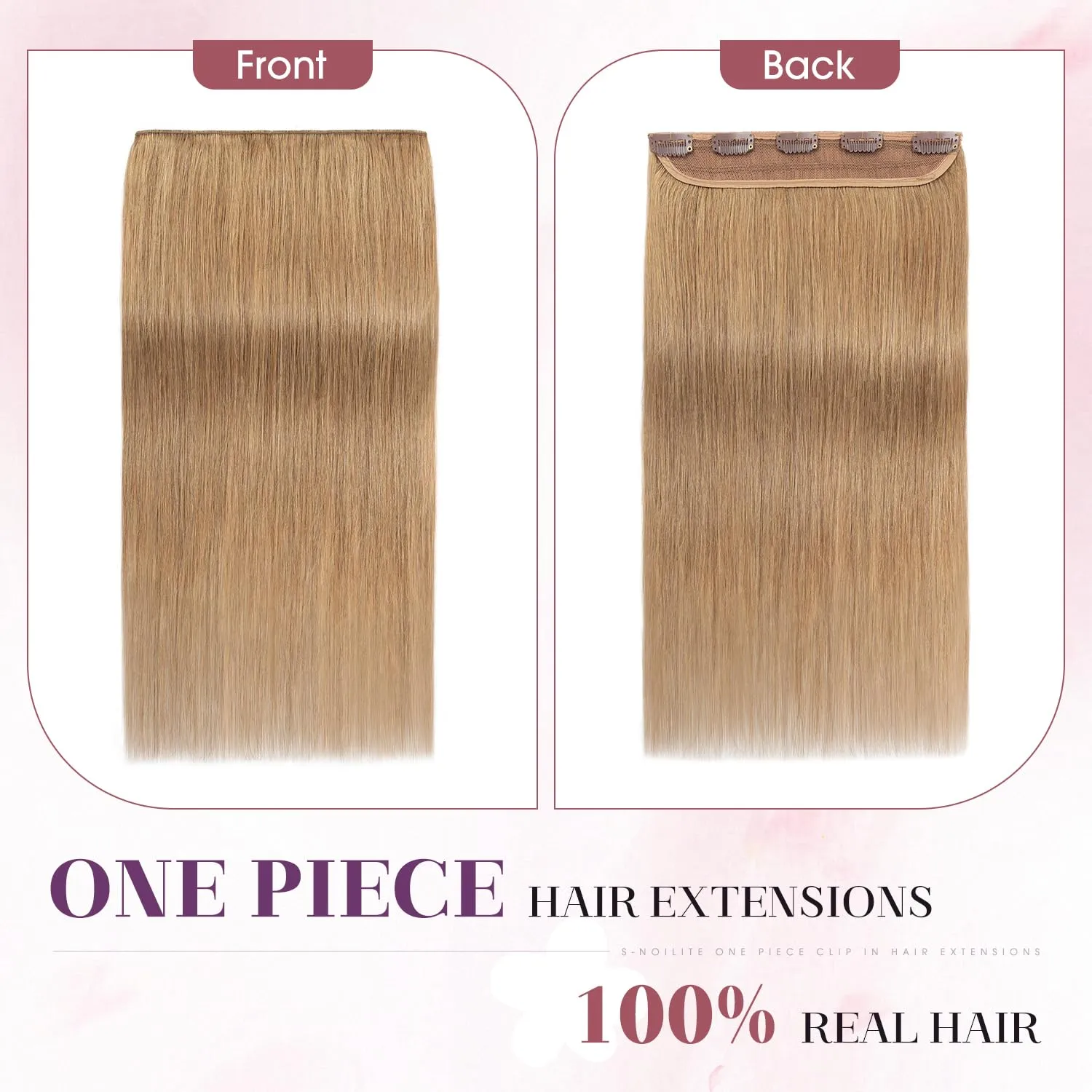 S-noilite Clip in Human Hair Extensions 1 Piece 5 Clips 3/4 Full Head Clip on Remy Hair Extension For Women Lighter One-Piece Design Adding Hair Volume 18Inch 50g Dark Blonde