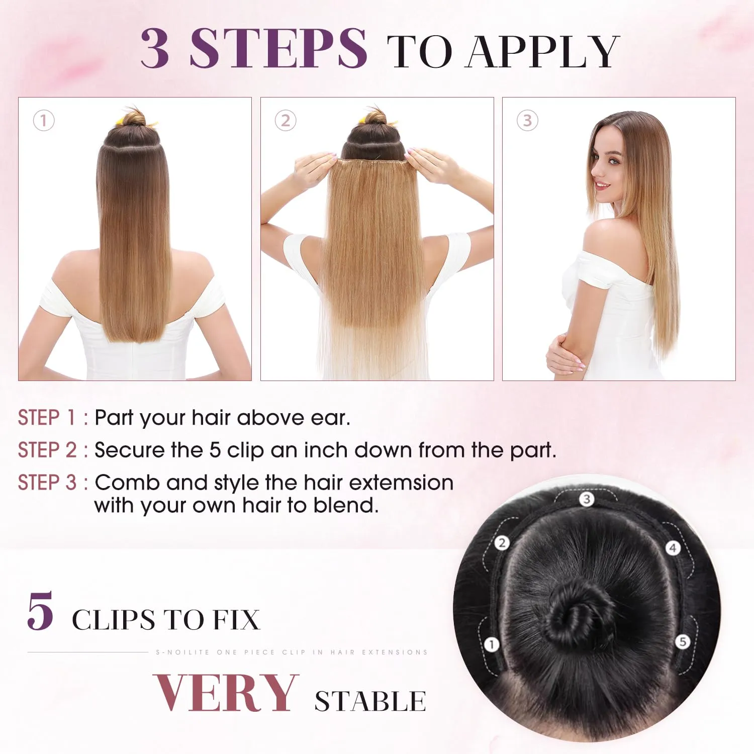 S-noilite Clip in Human Hair Extensions 1 Piece 5 Clips 3/4 Full Head Clip on Remy Hair Extension For Women Lighter One-Piece Design Adding Hair Volume 18Inch 50g Dark Blonde
