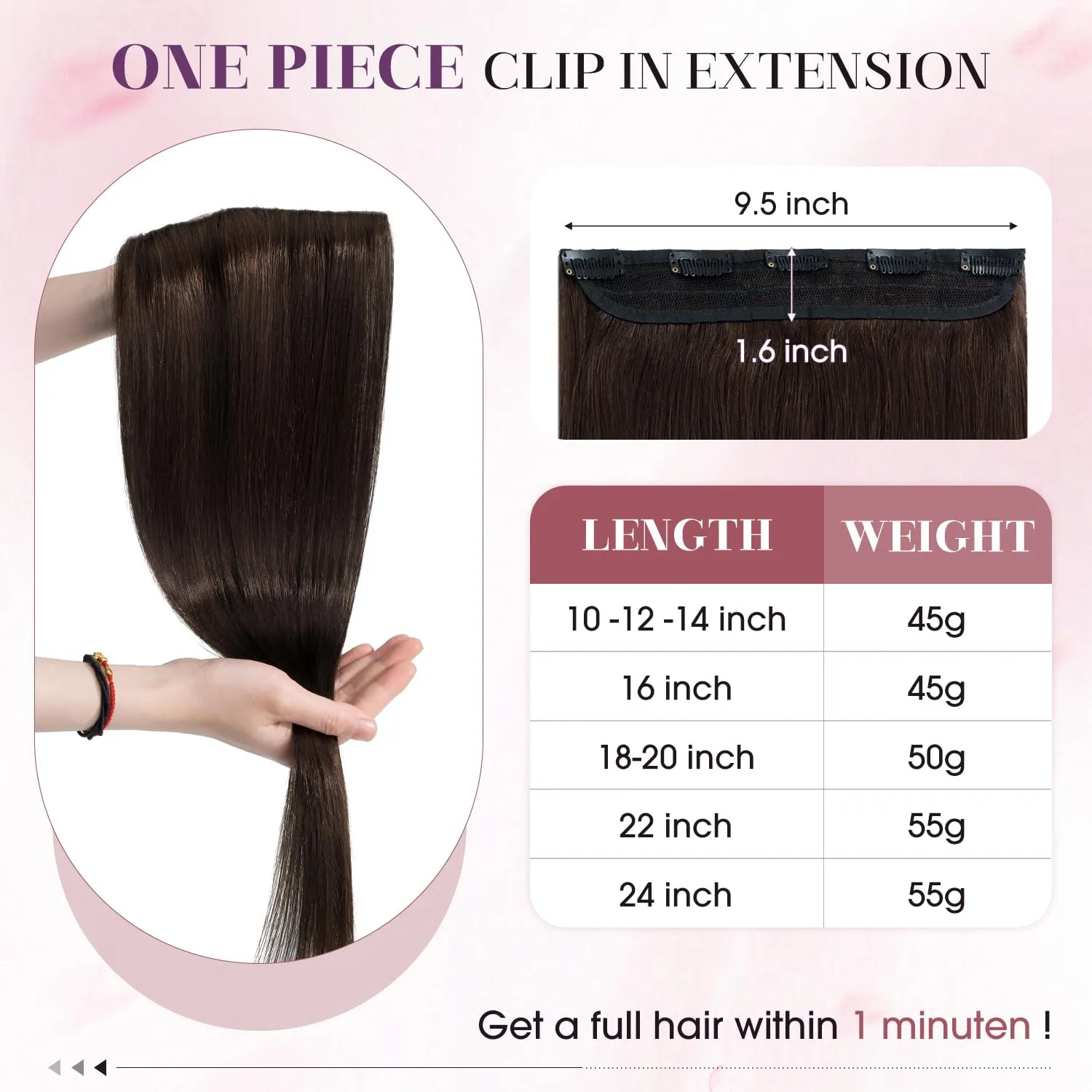 S-noilite One Piece Hair Extensions Clip in Human Hair 5 Clips 3/4 Full Head Clip on Remy Hair Extension for Women,One-Piece Design Adding Hair Volume 10 Inch 40g #Dark Brown
