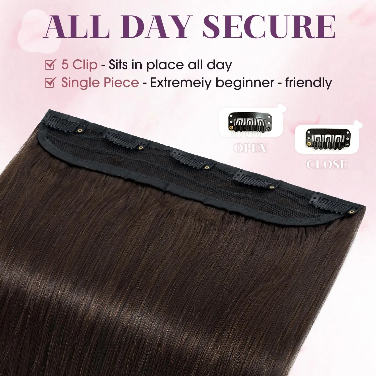 S-noilite One Piece Hair Extensions Clip in Human Hair 5 Clips 3/4 Full Head Clip on Remy Hair Extension for Women,One-Piece Design Adding Hair Volume 10 Inch 40g #Dark Brown