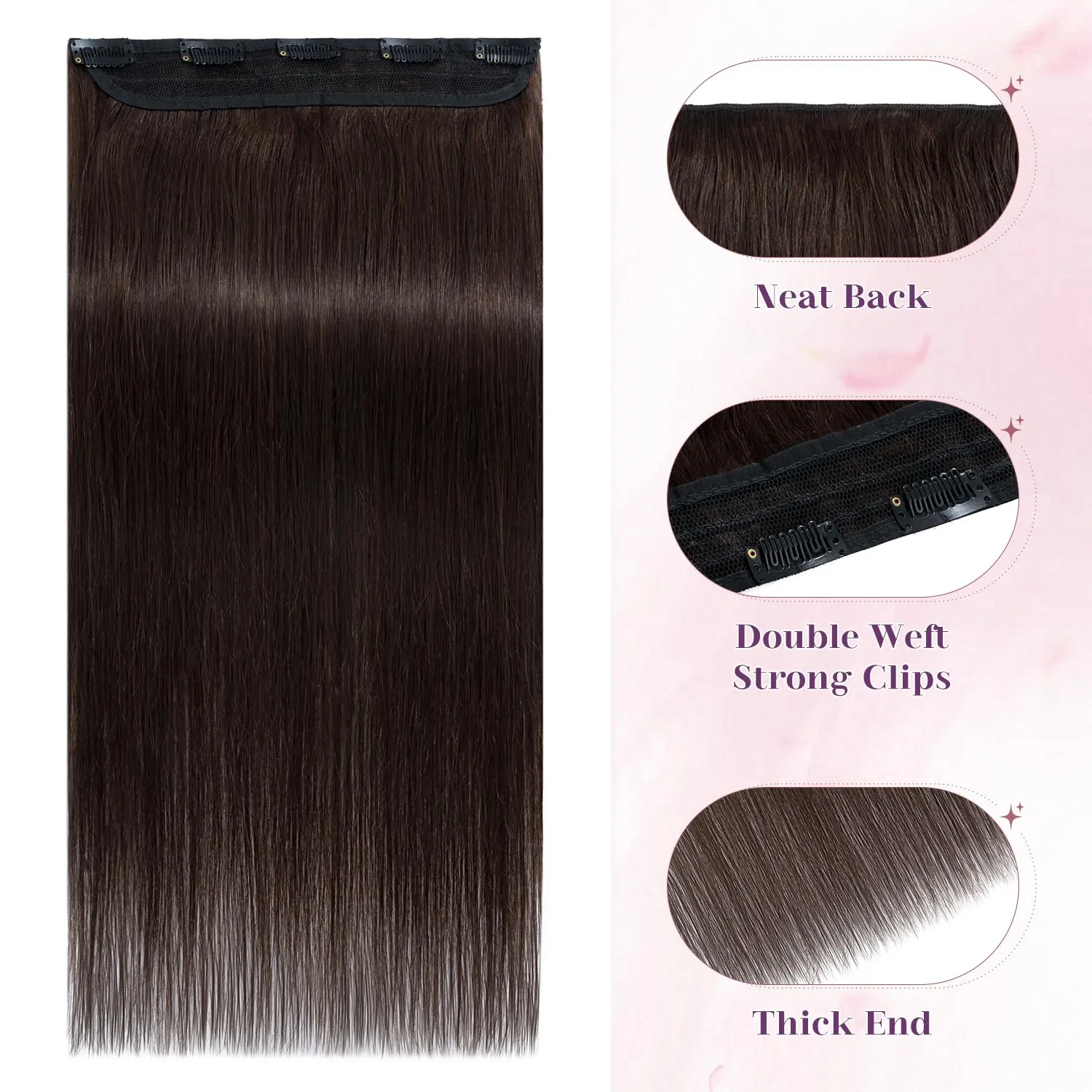 S-noilite One Piece Hair Extensions Clip in Human Hair 5 Clips 3/4 Full Head Clip on Remy Hair Extension for Women,One-Piece Design Adding Hair Volume 10 Inch 40g #Dark Brown