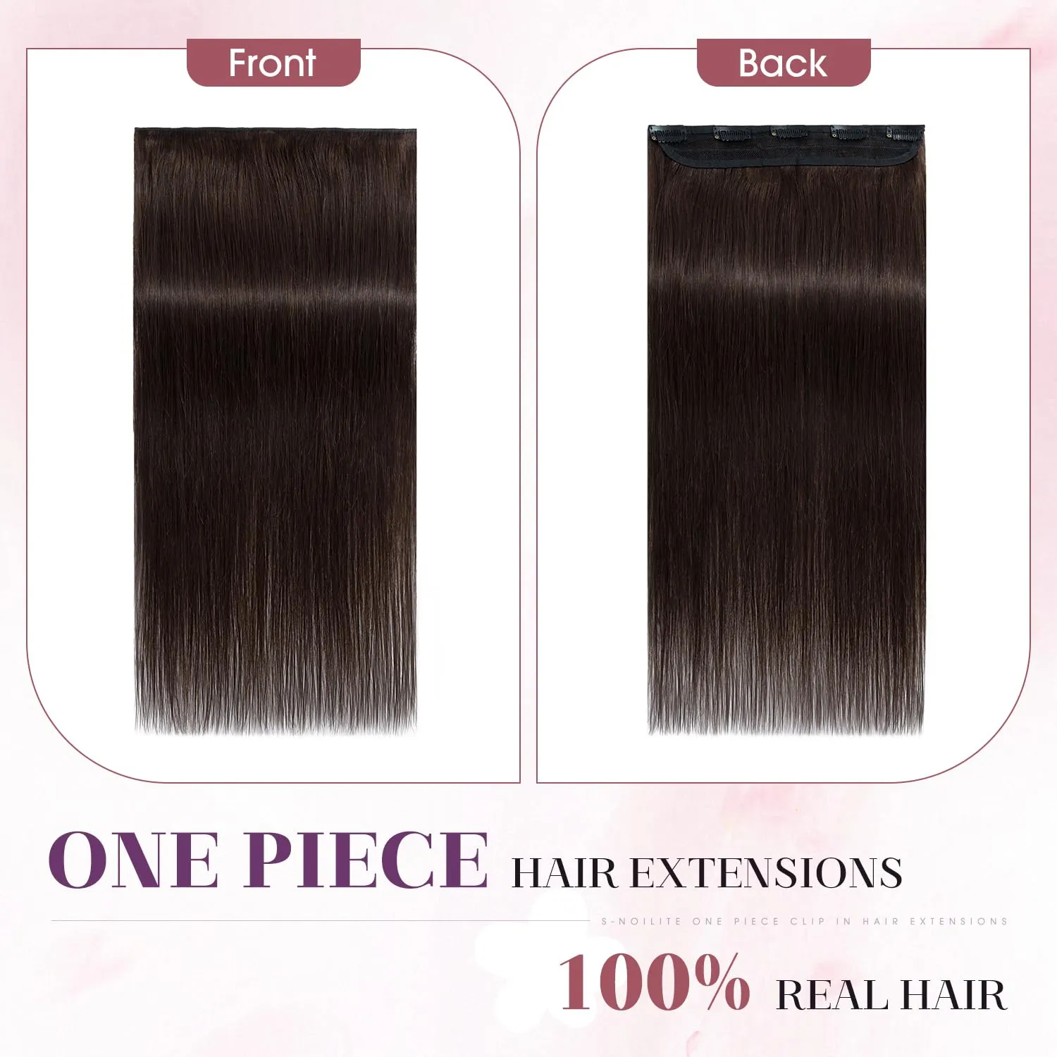 S-noilite One Piece Hair Extensions Clip in Human Hair 5 Clips 3/4 Full Head Clip on Remy Hair Extension for Women,One-Piece Design Adding Hair Volume 10 Inch 40g #Dark Brown