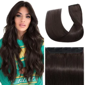 S-noilite One Piece Hair Extensions Clip in Human Hair 5 Clips 3/4 Full Head Clip on Remy Hair Extension for Women,One-Piece Design Adding Hair Volume 10 Inch 40g #Dark Brown