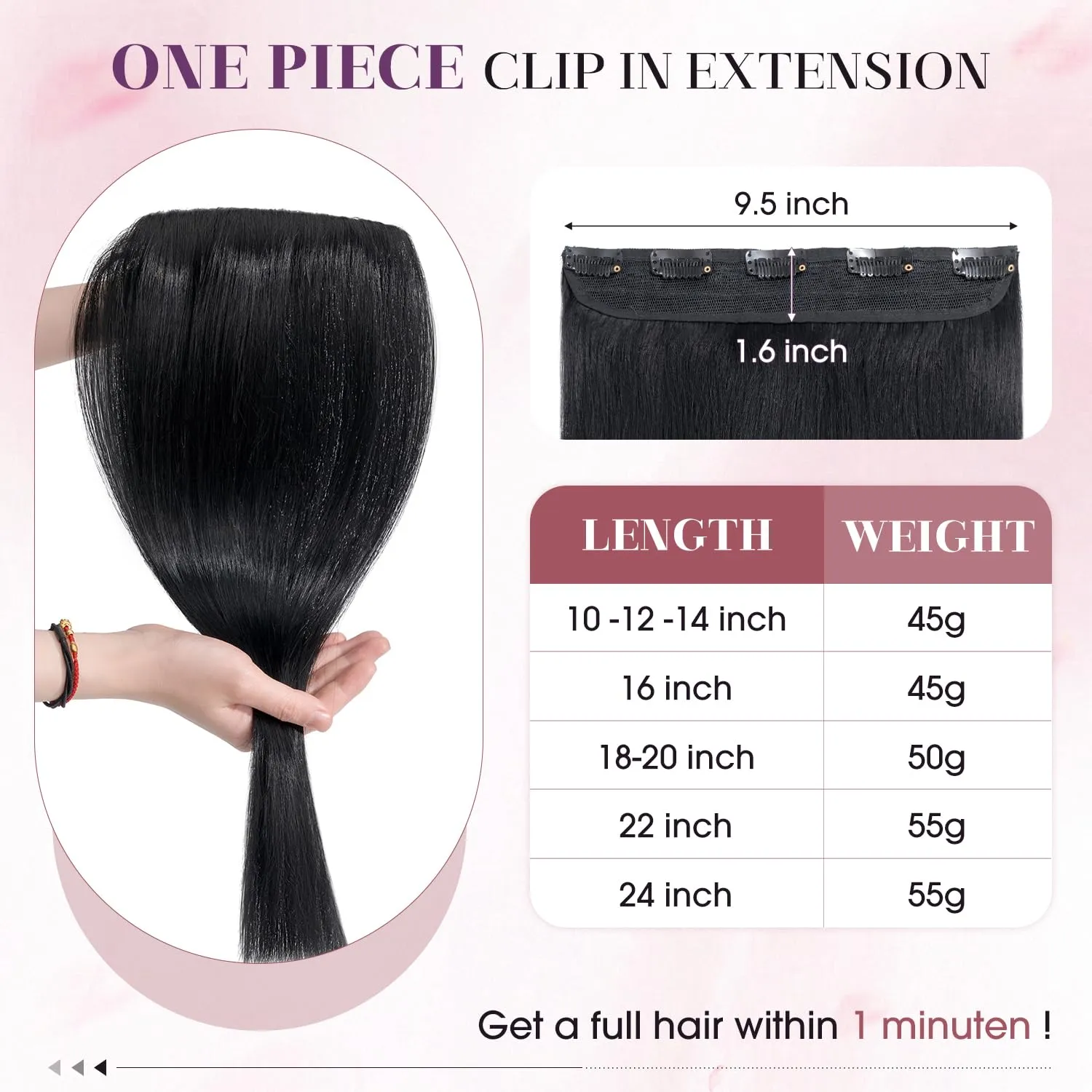 S-noilite One Piece Hair Extensions Clip in Human Hair 5 Clips 3/4 Full Head Clip on Remy Hair Extension for Women,One-Piece Design Adding Hair Volume 10 Inch 40g #Jet Black